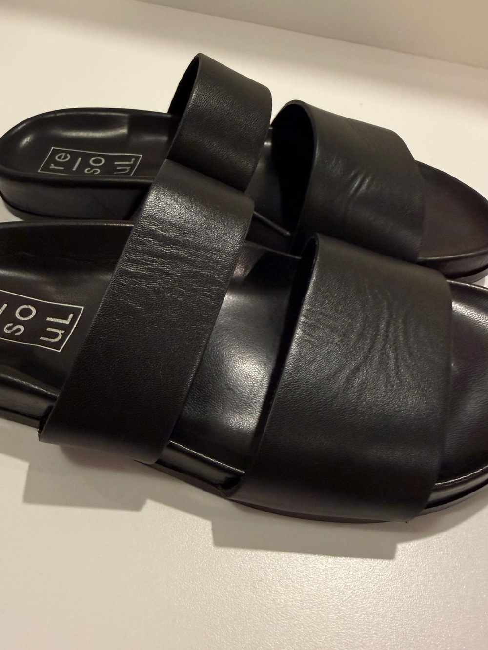 re-soul Black Double-Strap Slide Sandals - Italian Leather - Size 36 - Picture 4 of 9